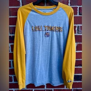 P2 LSU Tigers Men’s Sz Large Grey & Gold Embroidered Raglan Long Sleeve Tee F2